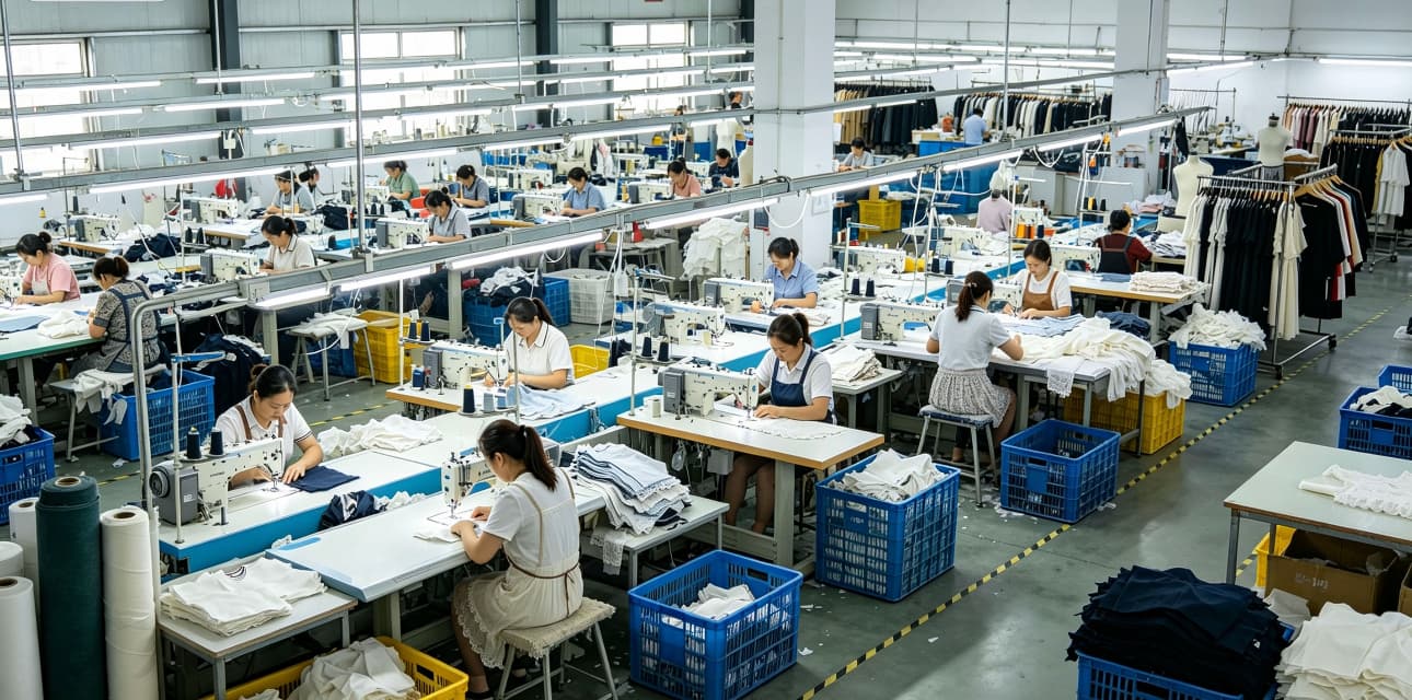 Overview of operators working across the garment production area